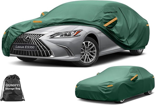 GUNHYI Car Cover Waterproof All Weather, 16-Layer Heavy Duty Full Exterior Cover with Vents, Driver Door Zipper & Towel, Summer Sun/UV/Rain Protection, Fit Sedan Chrysler 300, Lexus ES350 etc.