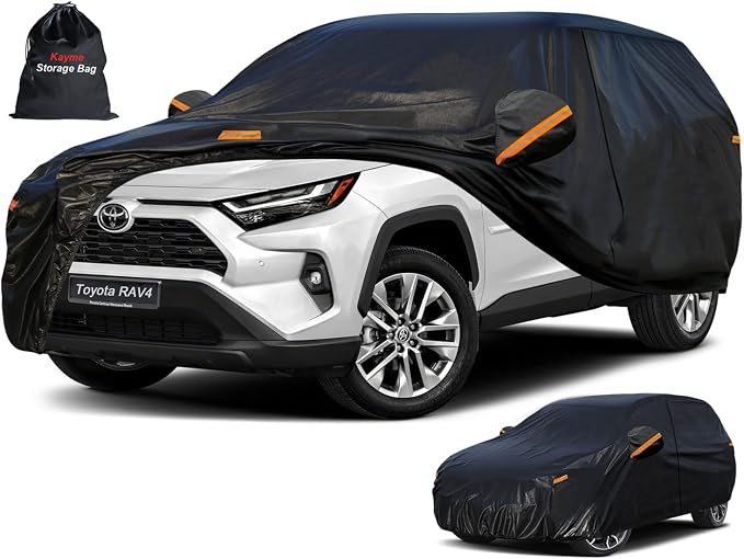 Kayme 7 Layers SUV Car Cover Custom Fit for Toyota RAV4 (2006-2025), Waterproof All Weather for Automobiles,Rain Sun UV Protection.Black