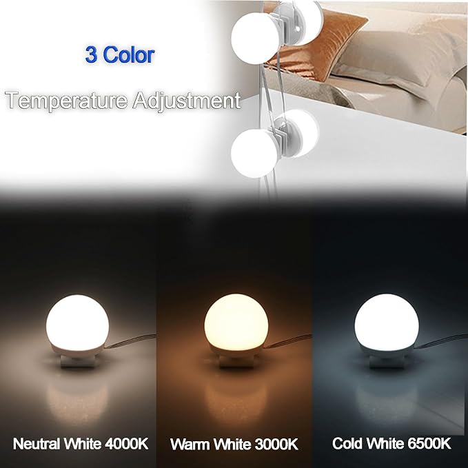 Vanity Mirror Lights 8 Bulbs Hollywood Style 3 Colour Changing & 9 Brightness, for Makeup Dressing Table Mirror