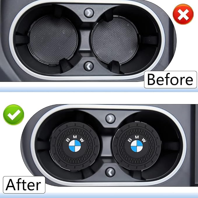Car Cup Holder Coaster for BMW M 3 5 7 X1 X3 M3 M5 X1 X5 X6 Recessed Silicone Cupholder Coaster Interior Accessories 2.75in 2Pack Black