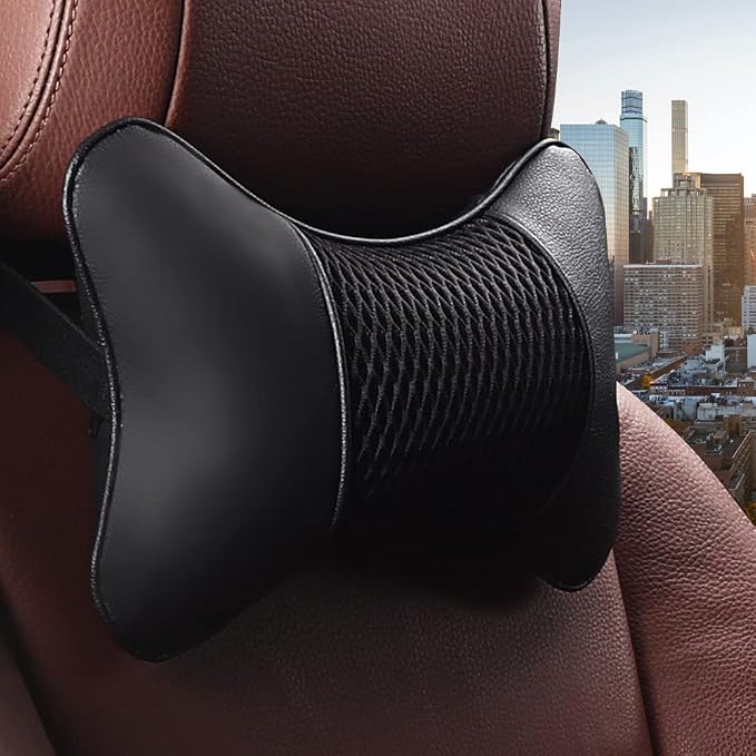2 Packs Car Neck Pillows Dual-Side PU Leather Car Headrest, Black | Universal Soft Neck Support Pillow for Car, Home, Office, Travel Adjustable Auto Neck Pillow Neck Shoulder Pain Relief