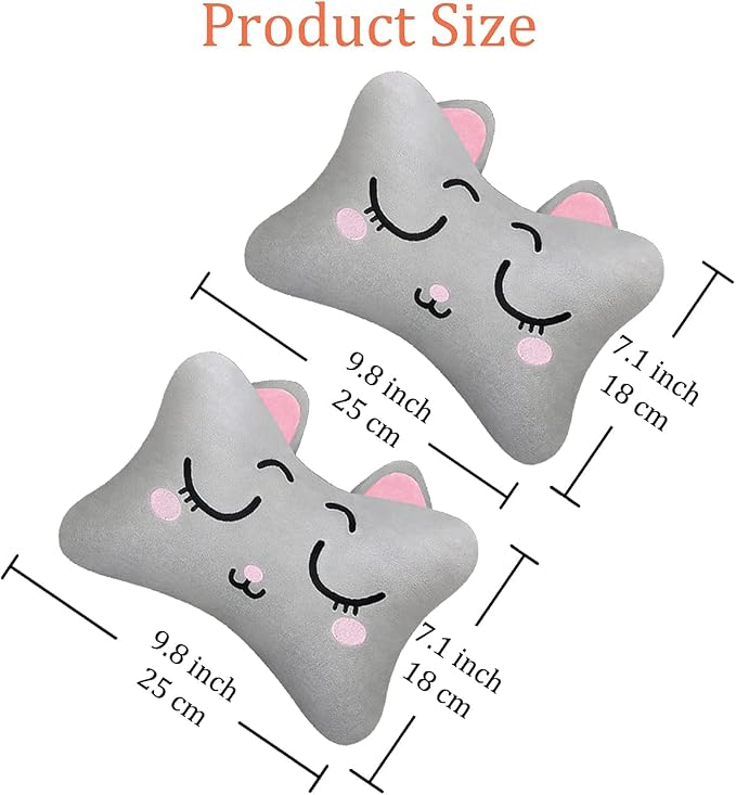 Sexysamba Car Headrest Pillow,Cartoon Neck Pillow for Car,Comfortable Soft Car Seat Pillow for Driving,Head Rest Cushion,Cute Neck Pillow for Travelling and Home 2Pcs (Grey Cat)