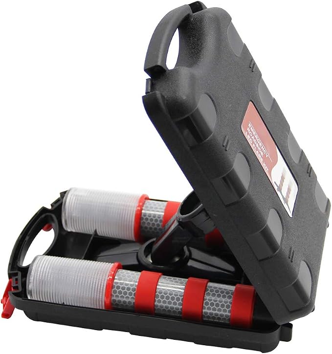 Twinkle Star LED Safety Strobe Road Warning Light, Set of 2 | Emergency Roadside Flares Kit, Highway Beacon Alert Flare, Magnetic Base, Detachable Stand, Solid Storage Case