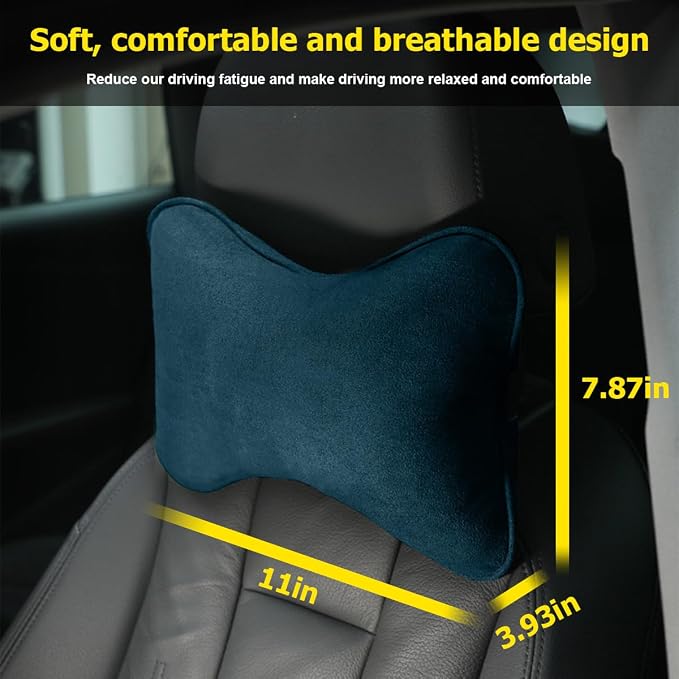 Osilly Car Headrest Pillow, Soft Comfortable Breathable Memory Foam Ergonomic Design Automotive Neck Pillow Cushion with Adjustable Strap for Neck Pain Pressure Relief, Universal Fit（Blue）