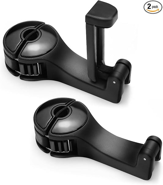 2PCS Car Headrest Hidden Hook, 2 in 1 Car Seat Hook with Phone Holder, Auto Back Seat Hanging Hook for Handbag Clothes Grocery, Universal Vehicle Purse Hooks Holder Organizer (Black)