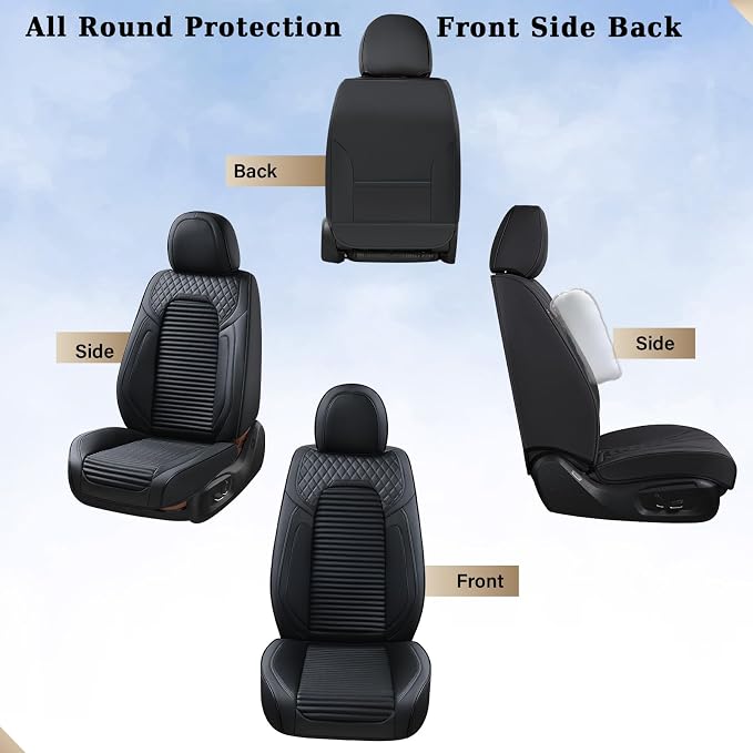 Coverado Front Seat Covers, Leather Car Seat Covers, Black Seat Covers for Cars, Car Seat Protector Cushions Universal Fit for Most Cars & SUV Trucks(Red)