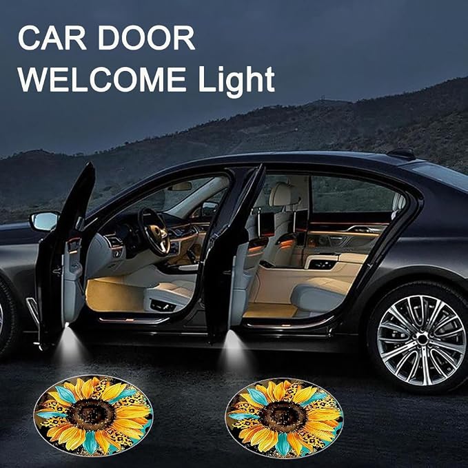 2PCS No Fade Car Door Lights,Sunflower Pattern Door Lights Logo Projector LED Shadow Welcome Lamp,Car Accessories Sunflower Gifts,Suitable for All Brands Vehicles Motorcycle