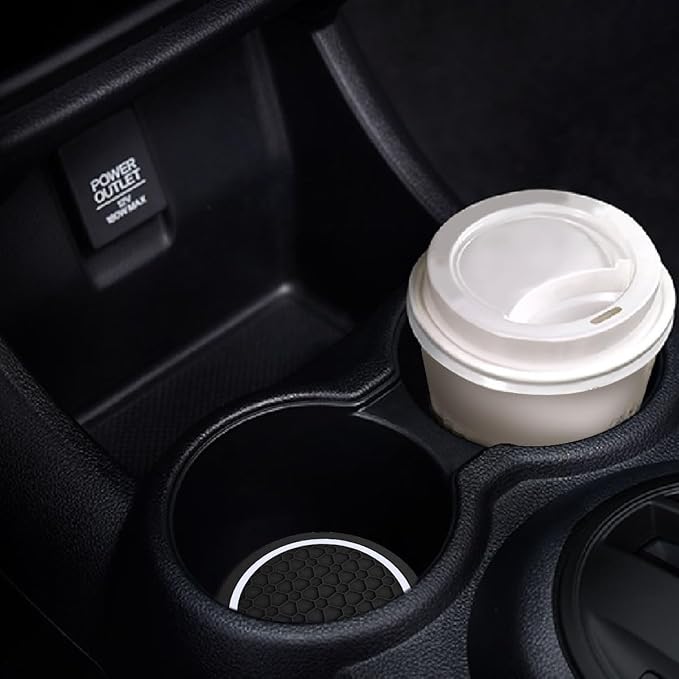 Car Cup Holder Coasters, Dustproof Automotive Interior Accessories Mat,2.75 Inch Non-Slip Insert Water Bottle Holder Pads, Universal for Vehicles, Trucks, RVs and More (Black/White, 4PCS)