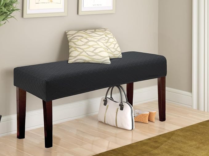 Fuloon Waterproof Dining Bench Cover, Removable Bench Slipcover Washable Bench Seat Protector Cover for Living Room, Bedroom, Kitchen (Black)