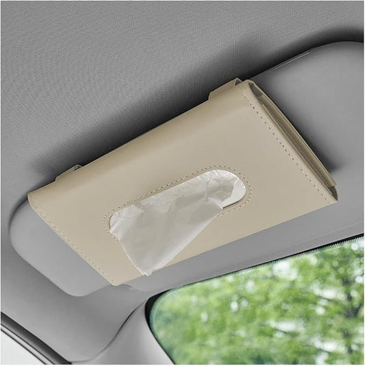 Ohleats Car Tissue Holder, Leather Sun Visor Napkin Holder, Auto Backseat Tissue Mask Case Dispenser for Most Vehicles, Universal Interior Car Accessories Hanging Tissues (Beige)