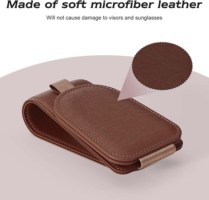 Sotfamily Sunglass Holder for Car Visor, Brown, 2 Packs | Suede Cloth, Magnetic, Organizer for Car Accessories