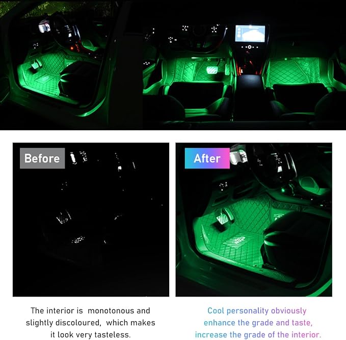 Ohleats Car LED Strip Light, 24 LED RGB Auto Interior Atmosphere Lights, Cigarette Lighter Under Dash Ambient Night Light, Interior Decorative Lamp Lighting Kit Car Accessories (Green)