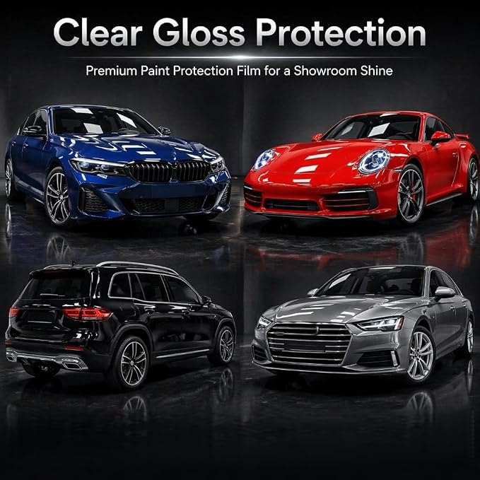 MHOO Car Premium TPH Clear Paint Protection Vinyl Film 7.5Mil Paint Protection Film Gloss Clear Self Healing Auto Bra Vinyl Wrap Invisible Scratches Car wrap (TPH7.5 Mils High-Gloss, 5X6ft)