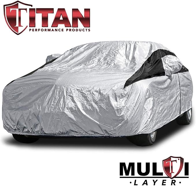 Titan Premium Multi-Layer PEVA Car Cover for Sedans 186-202". Waterproof, UV Protection, Anti-Scratch Protective Lining, Driver-Side Zippered Opening. Fits Camry, Accord and More.