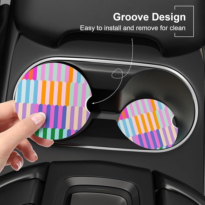 Ceramic Car Coasters – Absorbent Car Cup Holder Coaster Set for Women, Cute Aesthetic Car Accessories for Girls, 2 Pack (Sunset Spectrum)