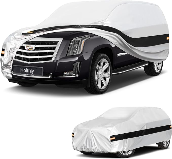 10 Layers SUV Car Cover Custom Fit for Cadillac Escalade ESV (2002-2026), Waterproof All Weather for Automobiles, Outdoor Full Cover Sun Dust Rain Protection with Cotton. Silver