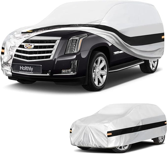 10 Layers SUV Car Cover Custom Fit for Cadillac Escalade ESV (2002-2026), Waterproof All Weather for Automobiles, Outdoor Full Cover Sun Dust Rain Protection with Cotton. Silver