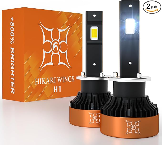 HIKARI WINGS H1 LED Foglight, 50000LM Pure White 6000K LED Bulbs, Plug & Play IP68 Waterproof Pack of 2