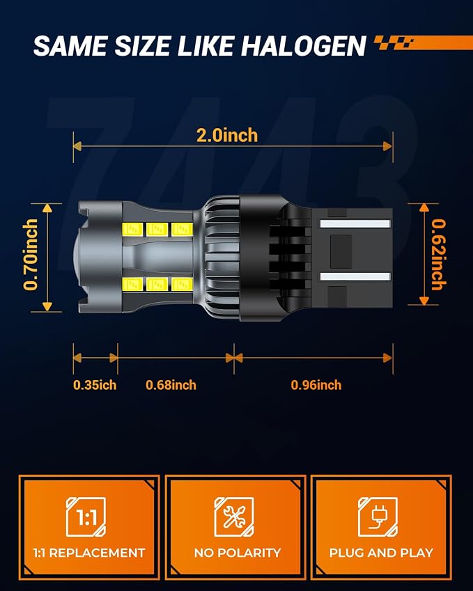 SEALIGHT 7443 7440 LED Bulb White Reverse Light, 7444na 7441 7444 T20 W21W LED Light Bulb with Projector for Backup Light,Tail Light,Brake Parking, Pack of 2