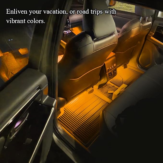 Car LED Strip Light, Car Interior Lights, 12V 24 LED Auto Under Dash Atmosphere Lights with USB Port, Auto Atmosphere Under Dash Lighting Kit for Vehicles (Orange, Cigarette Lighter)
