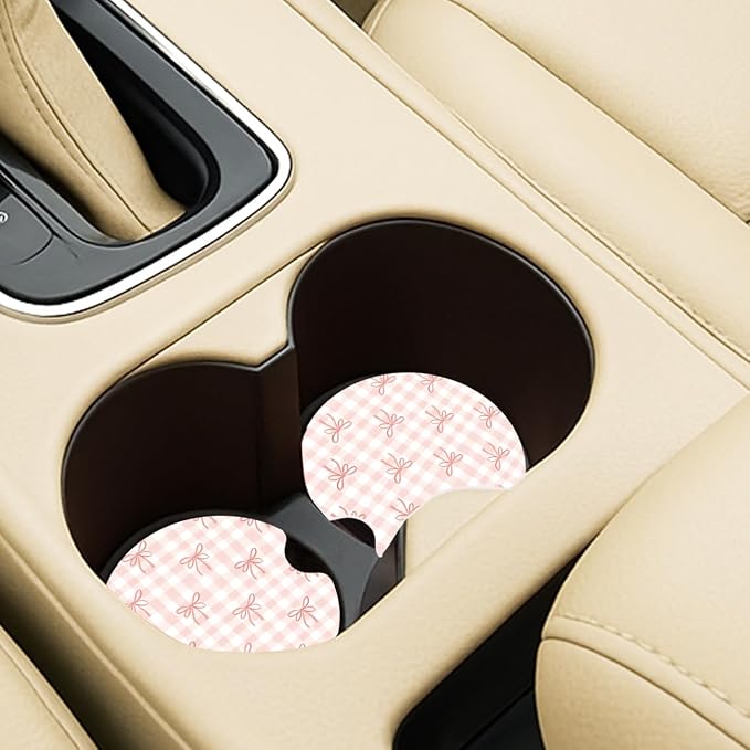 Ceramic Car Coasters – Absorbent Car Cup Holder Coaster Set for Women, Cute Aesthetic Car Accessories for Girls, 2 Pack (Salmon Pink)