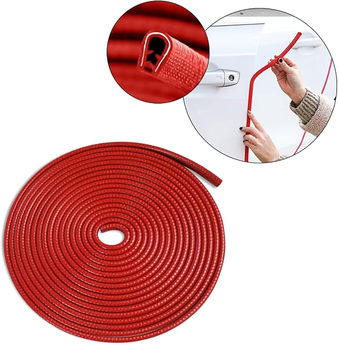 Car Door Edge Guards, 32Ft Universal Rubber Seal Protector U Shape Edge Trim Car Door Edge Protection for Most Car, Aluminum Boat Edge Guards (Red/32FT) | Universal fit, most cars/SUVs/trucks, rubber seal, press-on channel, no glue, check thick strips,...