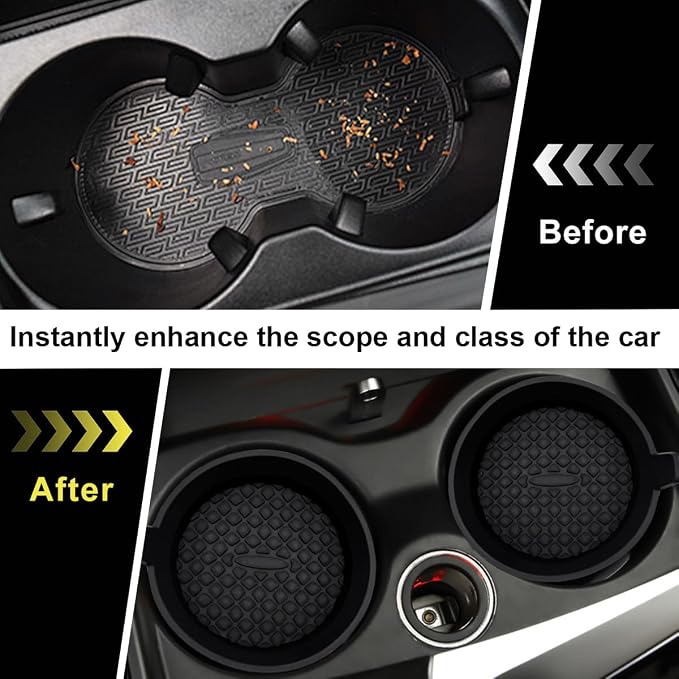 Ohleats 2 PCS Car Cup Coaster, 2.75 Inch Silicone Non-Slip Auto Cup Holder Insert Coasters, Universal Recessed Drink Cup Mat for Most Vehicles, Interior Decor Car Accessories (Black)