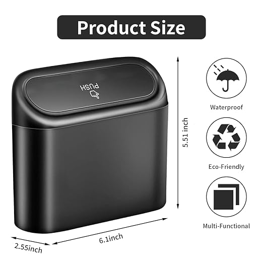 Car Trash Can with Lid, Leakproof Mini Garbage Bin for Car – Compact Design with Self-Closing Lid, Waterproof & Easy to Clean, Includes Trash Bags for Door Pocket, Cup Holder, or Office Desk (2)