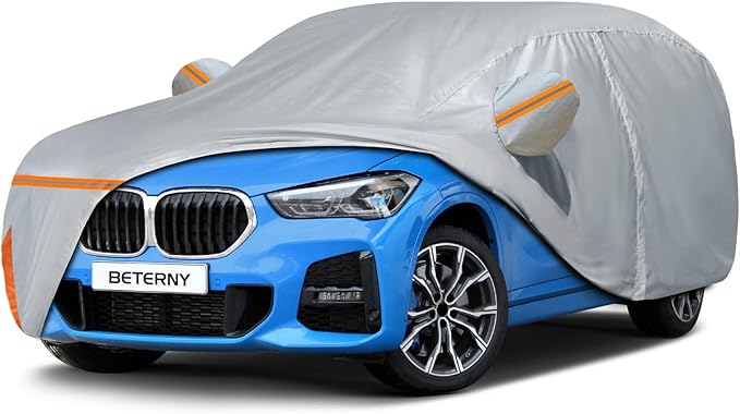 Waterproof Car Cover for 2009-2026 BMW X1, Custom-fit All Weather Sun Rain UV Dust Snow Protection Outdoor X1 Full Car Cover with Door Zipper and Cotton Lining-Gray