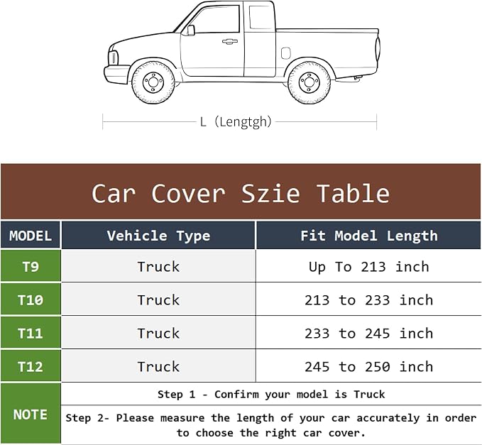 Heavy Duty Car Truck Cover, All Weather Outdoor Protection for Toyota Tacoma, Nissan Frontier, Ford Ranger, Waterproof Dust Sun Shield,Fit Truck-Length 213" to 233"