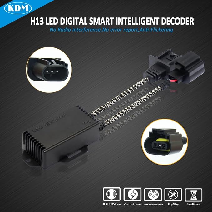 KDM H13 9008 LED Light Decoder Canbus,Anti Flickering Error Free Load Resistor, LED Warning Canceller Resistor Adapter,2Pack