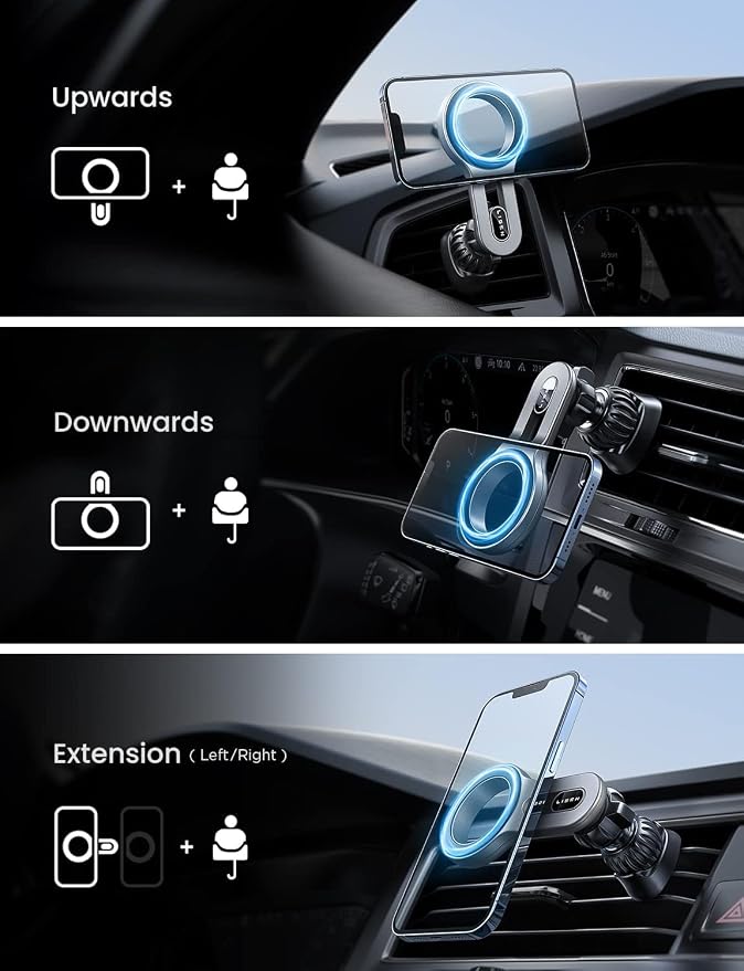 LISEN for MagSafe Car Mount, Magnetic Phone Holder for Car Vent Phone Mount | Hands Free Car Phone Mount, Super Magnetic Phone Mount, Gifts Car Accessories for Men Women, Silver Automotive Hood Vents