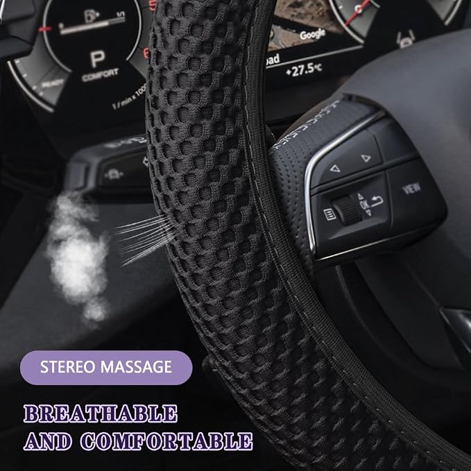 Elastic Stretch Steering Wheel Cover, Steering Wheel Cover, 15" Breathable Auto Steering Wheel Protector, Universal Car Accessories Comfortable Non-Slip Vehicle Steering Wheel Covers for Women Men
