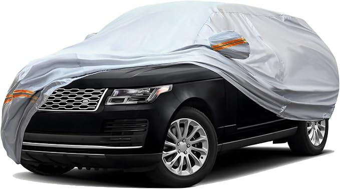TUCAREST 6 Layers Full Car Cover for SUV- Waterproof, Insulated, Anti-UV, Snow-Proof, Anti-Wind, All-Weather, Thickened Protection, up to 200 in