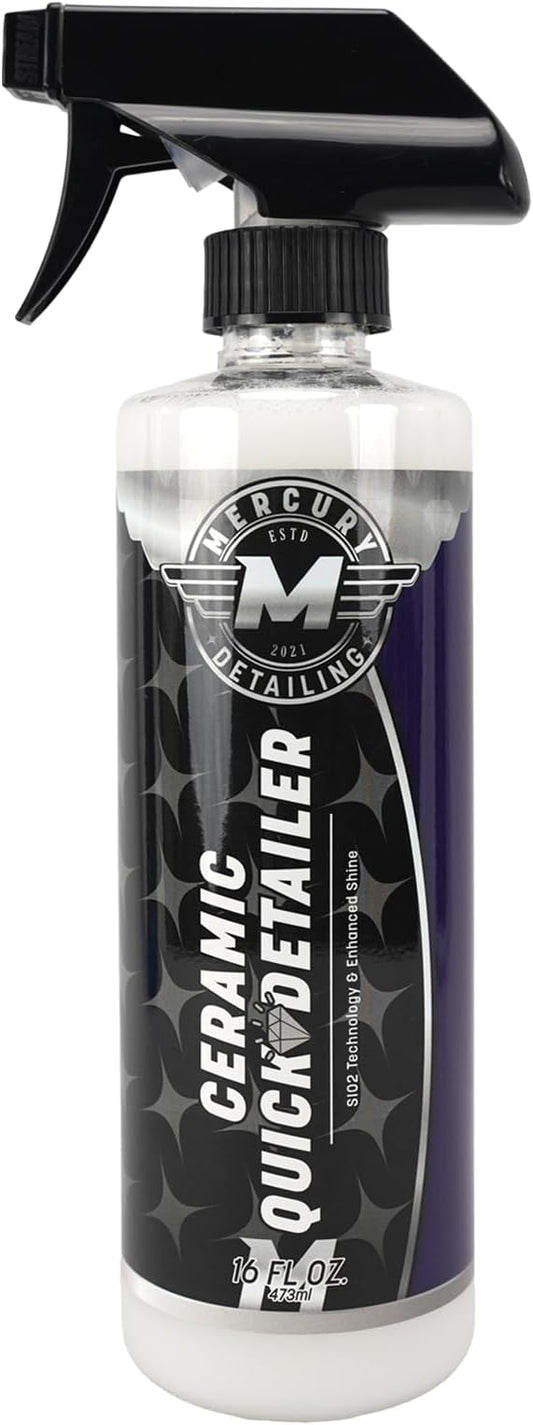 Ceramic Quick Detailer Spray 16 oz (Pack of 1) – Waterless Car Wash with SiO2 Technology | High Gloss Shine & Hydrophobic Protection | Safe on Paint, Plastic, Glass | Easy Spray & Wipe Auto Detailing