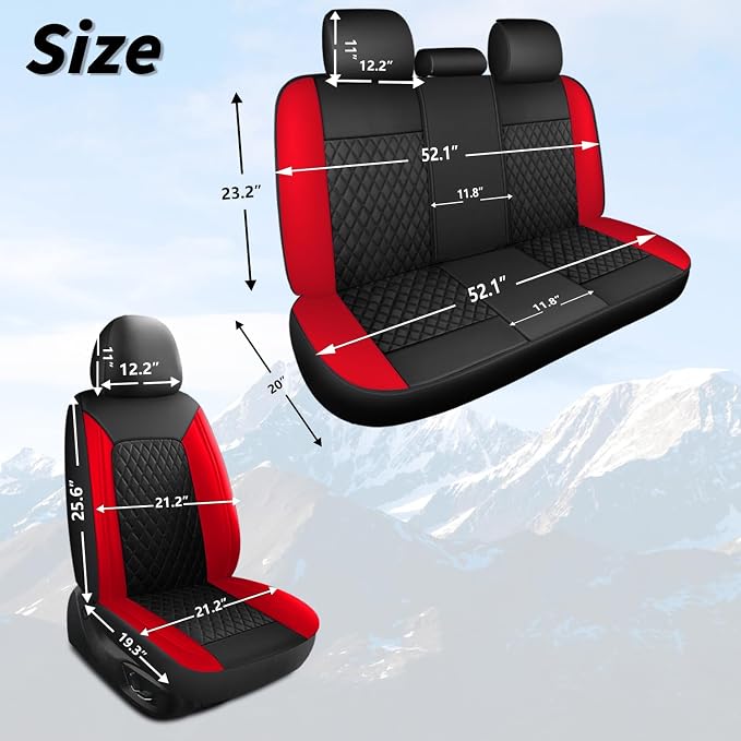 HChengkikz Faux Leather Full Set Car Seat Covers, Front & Split Rear | Bench Seat Protectors, Easy to Install Universal Fit for Sedans, Trucks, Vans, SUVs Automotive Interior Accessories