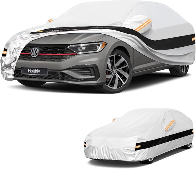 10 Layers Car Cover Custom Fit for Volkswagen VW Jetta(2005-2026), Waterproof All Weather for Automobiles, Outdoor Full Cover Sun Dust Rain Protection with Cotton. Silver