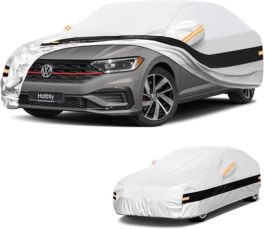 10 Layers Car Cover Custom Fit for Volkswagen VW Jetta(2005-2026), Waterproof All Weather for Automobiles, Outdoor Full Cover Sun Dust Rain Protection with Cotton. Silver