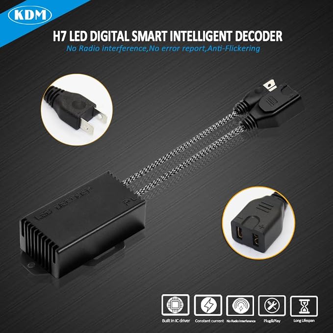 KDM H7 LED Canbus Decoder,Anti Flickering Error Free Load Resistor, LED Adapter Warning Canceller Resistor Adapter,2Pack