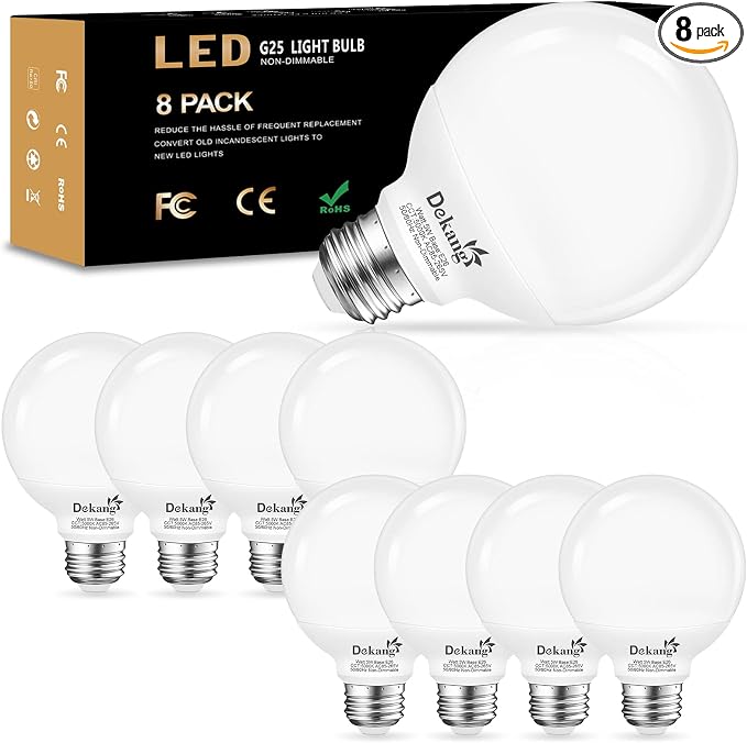 8-Pack G25 LED Globe Light Bulbs for Bathroom 5000K Daylight, E26 Base Vanity Light Bulbs 60W Incandescent Equivalent, 5W Round Light Bulb, 500LM, CRI 85+, Non-dimmable