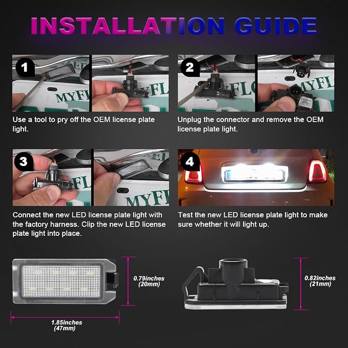 LED License Plate Light Assembly for 2014-2020 Jee'p Grand Cherokee | 2013-2019 Fiat 500 Rear Tag Number Plate Lamp Bright 6000K Pure White OEM 68228927AA PNP 2PCS