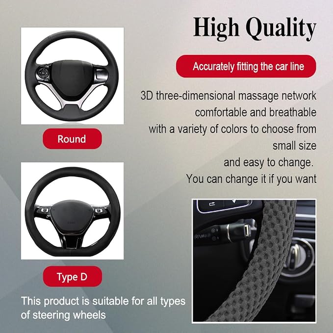 HAOBO Elastic Stretch Steering Wheel Cover, 15 Inch Automotive Steering Wheel Cover, Comfy Breathable Stretch Steering Wheel Protector, Ice-Silk Cloth Polyester Steering Wheel Cover for Men Women