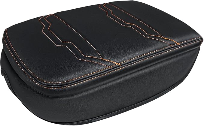 Muslogy Center Console Armrest Cover Fit for Nissan Frontier 2022-2025 2026 Accessories, Comfort Armrest Pad Console Lid Cushion Vegan Leather 1-Inch Extra Thick (V2 Orange Trim)