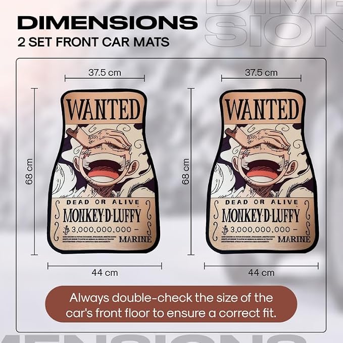 Anime Car Carpet Mat Set of 2 Front, Brown Lffy Design Automotive Accessories Interior All Weather Floor Mats Decor with Non Slip Black Anti Skid Backing
