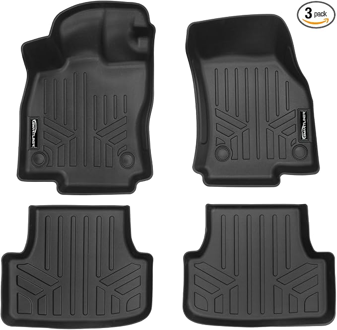 SMARTLINER Custom Fit Floor Liners - Fits 2022-2024 Volkswagen Golf R & Golf GTI - 1st & 2nd Row Liner Set - All Weather Floor Liners - Black