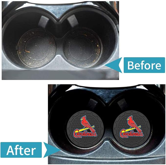 Baseball Fans Car Cup Holder Coasters for St. Louis Cardinals Fans, 2 Pack Cardinals Silicone Non-Slip Cup Mats, 2.75" Car Cup Holder Inserts for Auto Interior