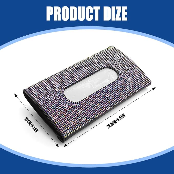 Bling Car Sun Visor Tissue Box Holder, Visor Accessories, Rhinestone PU Leather Crystal Sparkling Napkin Holder, Auto Sun Visor Paper Towel Cover Case Accessories for Most Cars (Colorful)