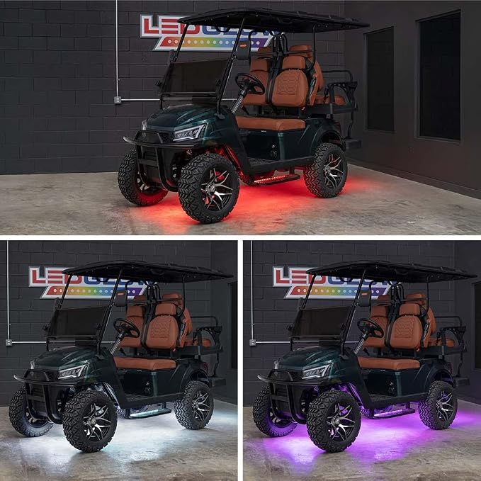 LEDGlow 4pc Million Color LED Golf Cart Underglow Kit for 12V 4-Seater | Accent Neon Lights Fit EZGO Yamaha Club Car ICON, Multi-Color Water Resistant Flex Tubes, 10 Solid Colors, 16 Modes