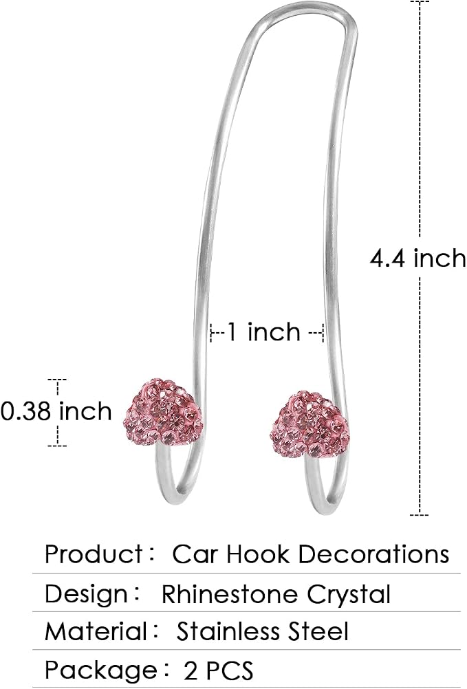 Pink Car Accessories for Women , 2 Pcs Hot Pink Car Decor Hooks for Purses and Bags, Durable Backseat Holder, Cute Heart-Style Heavy-duty Purse Hook Hangers, Storage Universal for SUV Truck & Van