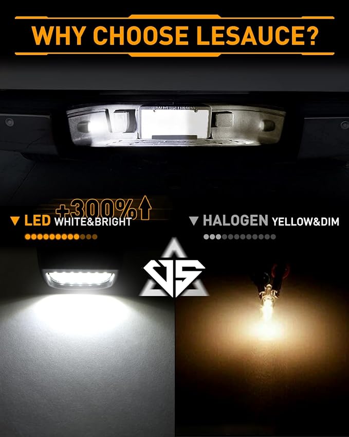 LESAUCE LED License Plate Lights Tag Lights Assembly Replacement for Chevy Silverado GMC Sierra 1500 2500 3500 Tahoe Suburban Escalade Yukon XL, 2PCS